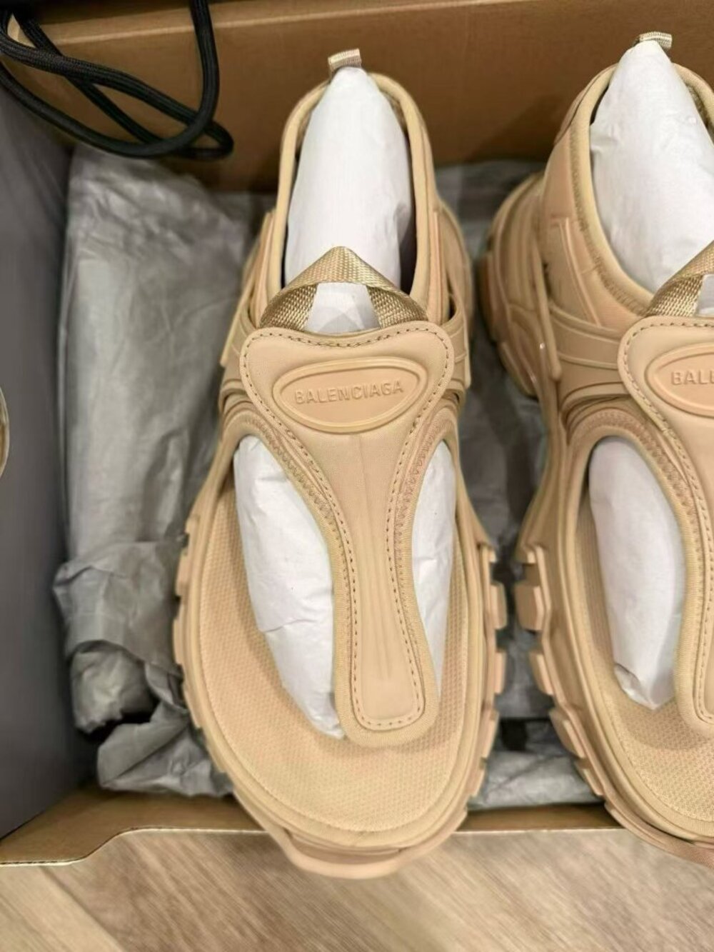 NIB Authentic Balenciaga Track Metallic Nude Thong Sandals - Picture 2 of 6